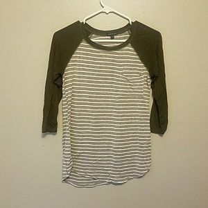 Striped Olive 3/4 Top